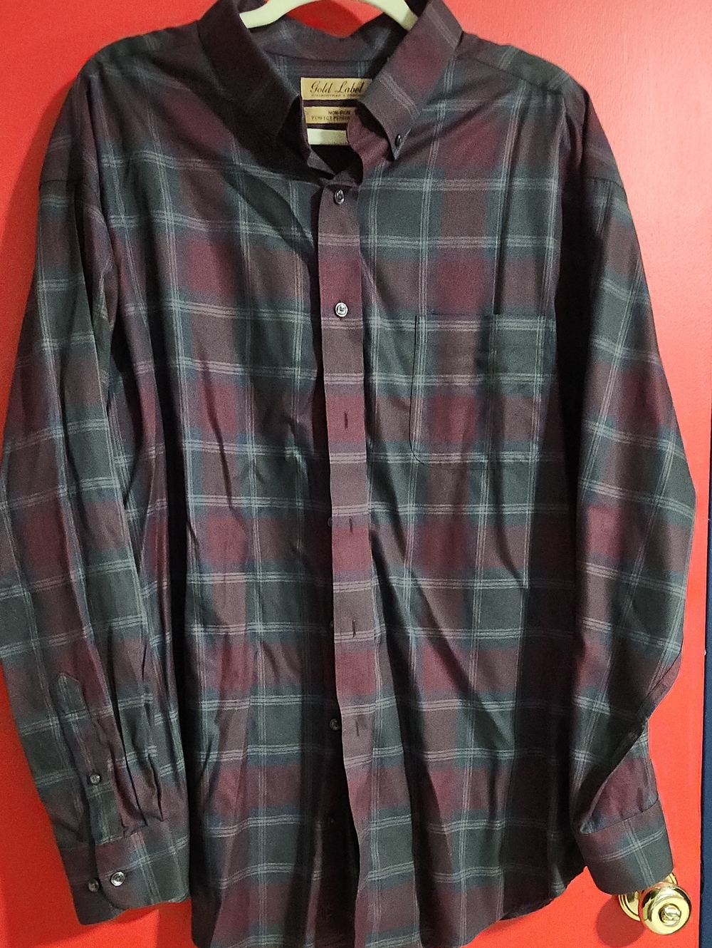2XB Roundtree & Yorke Burgundy and Dark Green Plaid Shirt